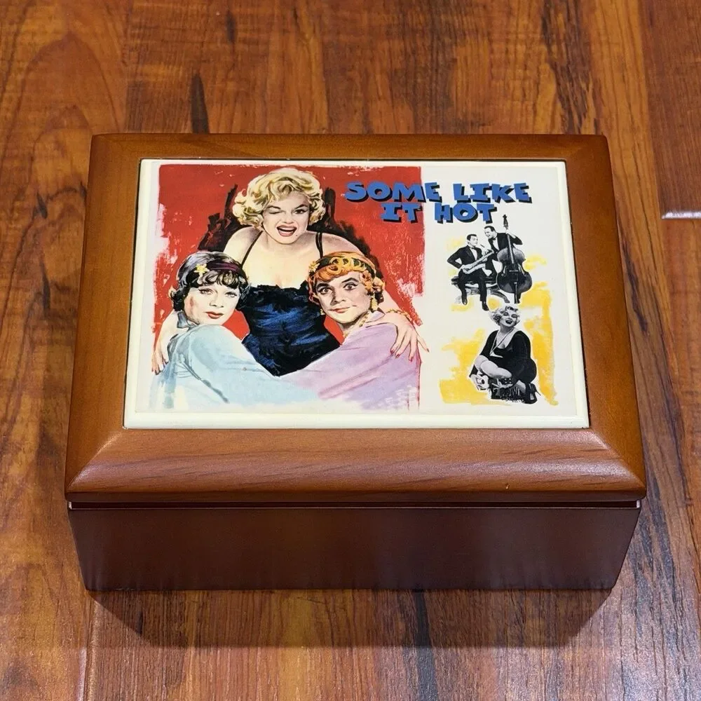 Rare Marilyn Monroe Some Like It Hot Ceramic Tile Wood Musical Jewelry Box - New